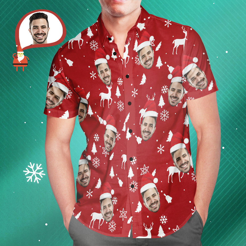 Benutzerdefinierte Gesicht Weihnachten Rot Hawaiihemden Personalisierte Fotohemden Geschenk Für Männer - MyFaceBoxerDE