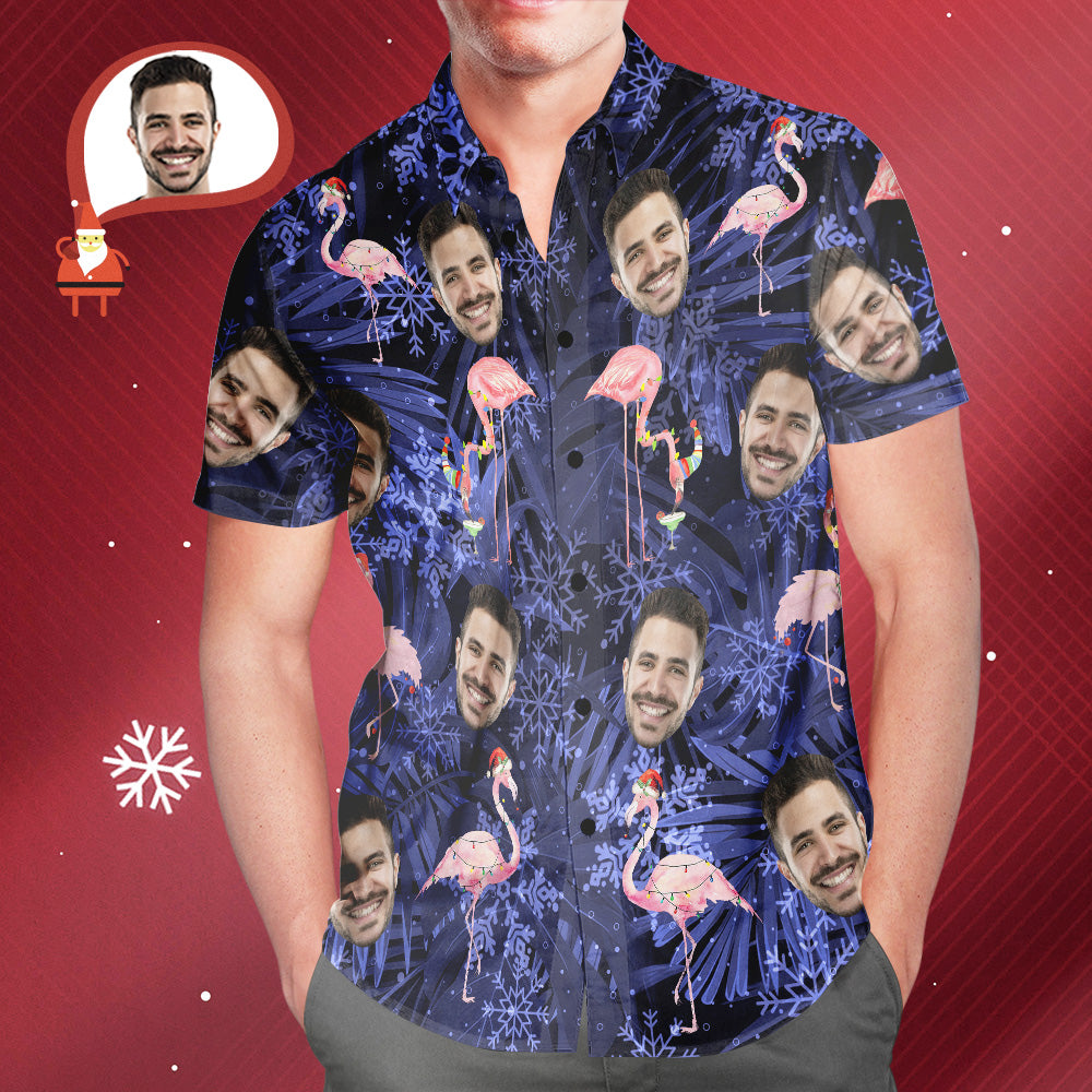 Custom Face Hawaiian Shirts Personalisierter Foto-flamingo Auf Weihnachtshemd Für Männer - MyFaceBoxerDE