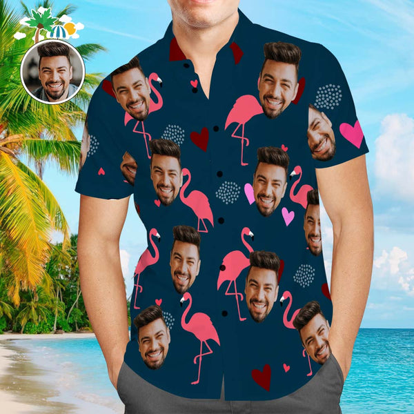 Benutzerdefiniertes Aloha-hawaii-hemd Für Herren Mit Flamingo- Und Herz-allover-print - MyFaceBoxerDE