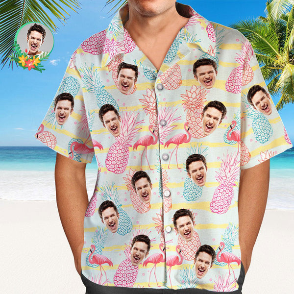 Hawaiihemd Mit Individuellem Gesicht, Flamingo Und Ananas, Allover-print-aloha-hemd Für Herren - MyFaceBoxerDE