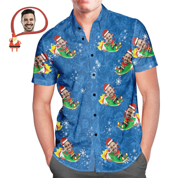Das Kundenspezifische Gesicht Hawaiihemd Der Männer Lustiges Weihnachtsmann-hawaiihemd-weihnachtsgeschenk - MyFaceBoxerDE