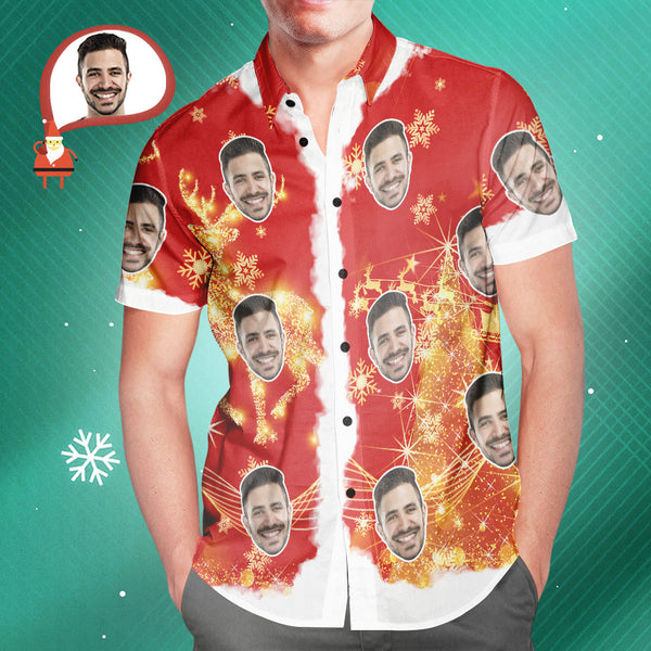 Herren Custom Face Frohe Weihnachten Personalisiertes Hawaiihemd Weihnachtsgeschenk - MyFaceBoxerDE