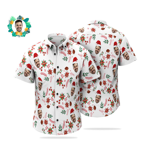 Kundenspezifisches Gesicht-weihnachtsmuster-hawaii-hemden Lustiges Personalisiertes Foto-hawaii-hemd Für Männer - MyFaceBoxerDE