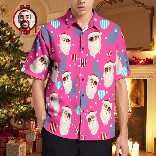 Custom Face Hawaiihemden Rosa Weihnachten Herren Weihnachtshemden Weihnachtsmann - MyFaceBoxerDE