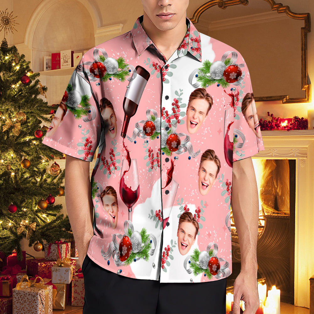 Custom Face Hawaiian Shirts Pink Christmas Herren-weihnachtshemden A Glass Of Fine Wine - MyFaceBoxerDE