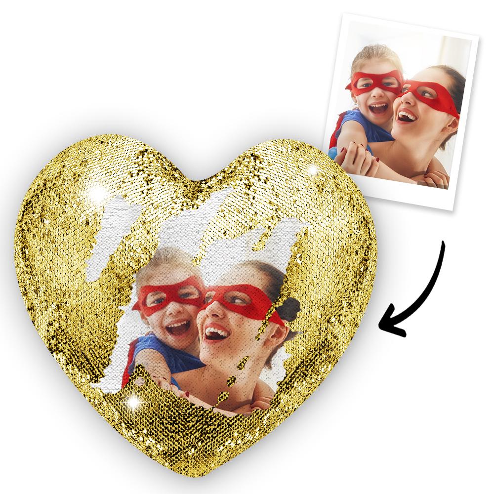 Benutzerdefinierte Foto Magic Heart Pailletten Kissen Multicolor Shiny