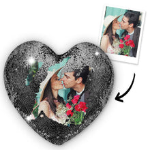 Benutzerdefinierte Herz Liebe Foto Magic Pailletten Kissen Multicolor Shiny