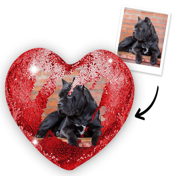 Benutzerdefinierte Foto Pet Magic Heart Pailletten Kissen Multicolor Shiny