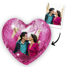 Benutzerdefinierte Liebe Herz Foto Magic Sequin Kissen Multicolor Shiny