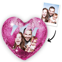 Muttertag Geschenke - Benutzerdefinierte Foto Magic Heart Pailletten Kissen für Mama Multicolor Shiny