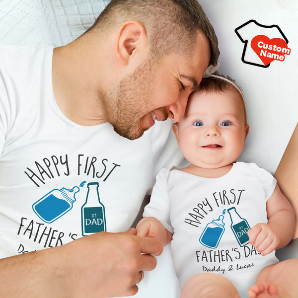 Benutzerdefinierte Namensshirt Personalisierte Papa und Baby passende Outfits Glückliches erstes Vatertagsgeschenk
