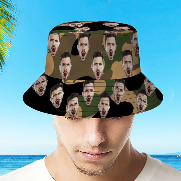 Custom Bucket Hat Unisex Face Bucket Hat Personalize Wide Brim Outdoor Summer Cap Hiking Beach Sports Hats Camouflage Bucket Hat Gift for Lover