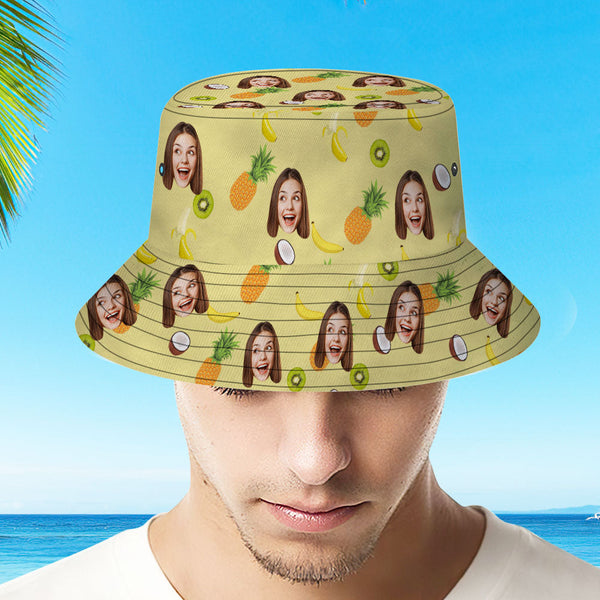 Custom Face Bucket Hat Personalize Fruits Bucket Hat Summer Wide Brim Fisherman Hat Gifts