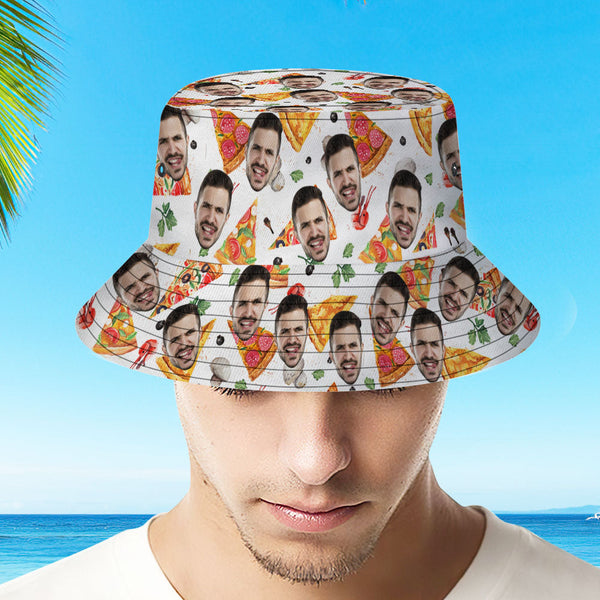 Custom Bucket Hat Personalize Face Pizza Bucket Hat Summer Wide Brim Fisherman Hat Gifts