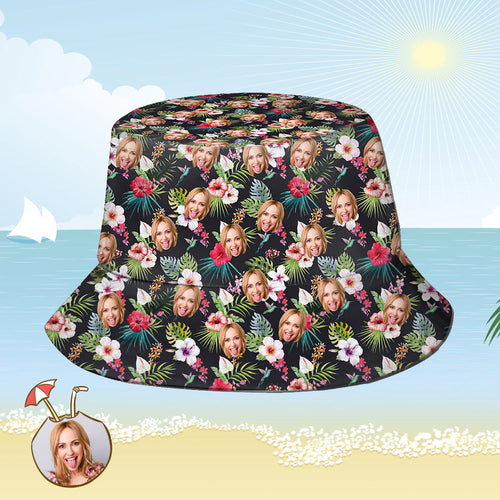 Benutzerdefinierte Eimer Hut Personalisiertes Gesicht als Allover-Print Tropischer Blumendruck Hawaiischer Fischerhut - Schöne Blumen