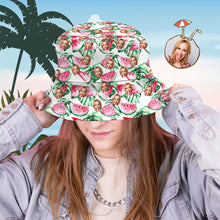 Benutzerdefinierte Eimer Hut Personalisiertes Gesicht als Allover-Print Tropischer Blumendruck Hawaiischer Fischerhut – Wassermelone