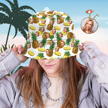 Benutzerdefinierte Eimer Hut Personalisiertes Gesicht als Allover-Print Tropischer Blumendruck Hawaiischer Fischerhut – Ananas