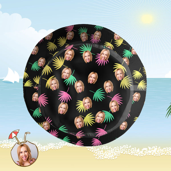 Benutzerdefinierte Eimer Hut Personalisiertes Gesicht als Allover-Print Tropischer Blumendruck Hawaiischer Fischerhut - Bunte Blätter