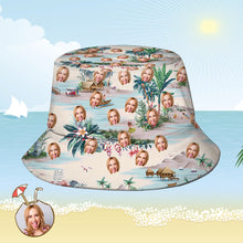 Benutzerdefinierte Eimer Hut Personalisiertes Gesicht als Allover-Print Tropischer Blumendruck Hawaiischer Fischerhut -Seeblick