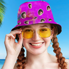 Benutzerdefinierte Bucket Hat Unisex Gesicht Bucket Hat Personalisierte Breite Krempe Outdoor Sommer Cap Wandern Strand Sport Hüte Tie Dye - Violett - MyFaceBoxerDE