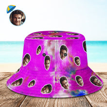 Benutzerdefinierte Bucket Hat Unisex Gesicht Bucket Hat Personalisierte Breite Krempe Outdoor Sommer Cap Wandern Strand Sport Hüte Tie Dye - Violett - MyFaceBoxerDE