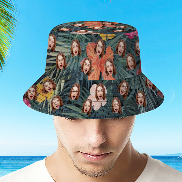 Benutzerdefinierte Eimer Hut Unisex Gesicht Eimer Hut personalisieren breiter Krempe im Freien Sommer Kappe Wandern Strand Sporthüte Geschenk für Liebhaber Hawaii-Stil