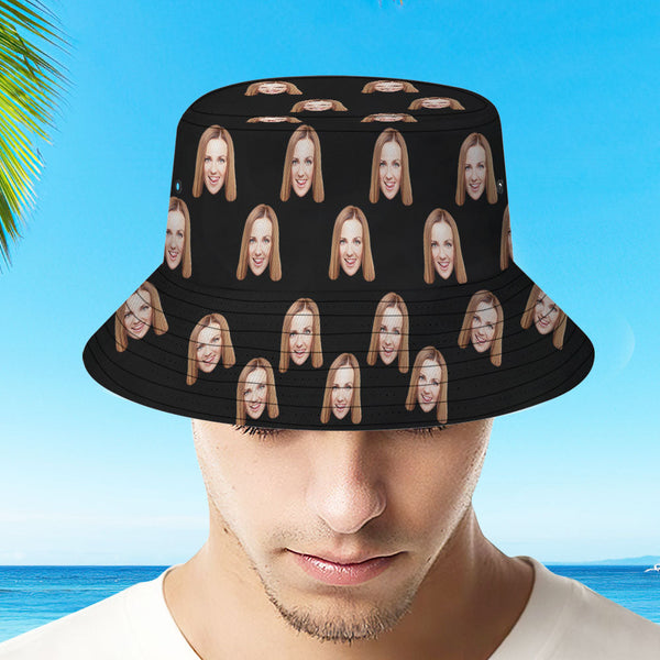 Benutzerdefinierte Ihr Foto Gesicht Sommer Eimer Hut Fischer Hut - schwarz