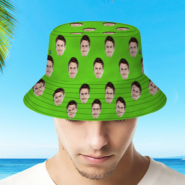 Individuell Ihr Foto Gesicht Sommer Eimer Hut Fischer Hut - Grün