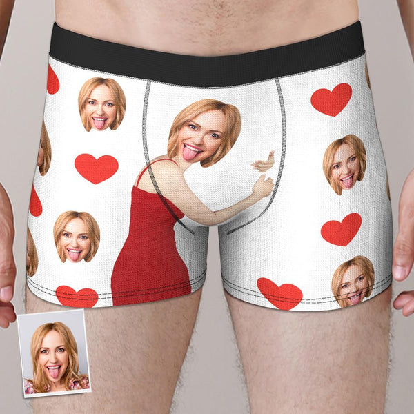 Personalize Face Boxer Love Heart Custom Funny Underwear Anniversary Valentine's Gifts for Him