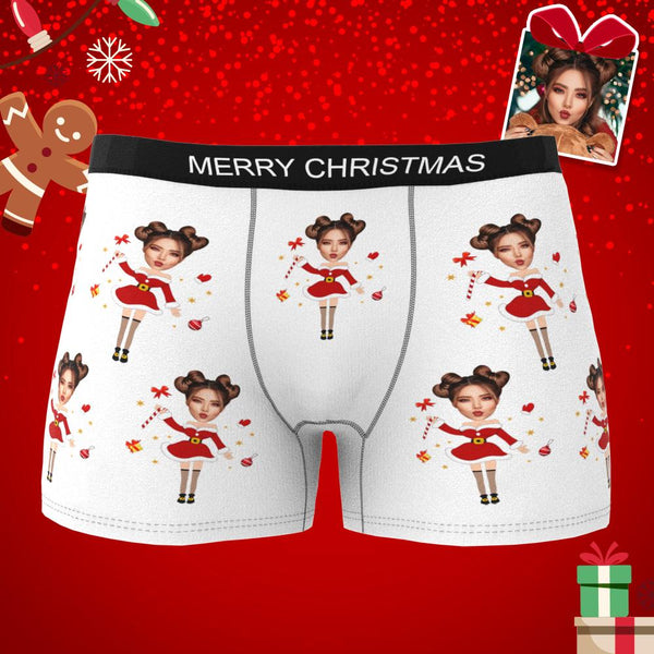 Kundenspezifische Foto-boxer-weihnachtsmann-gesichts-unterwäsche-paar-geschenke Weihnachtsgeschenk Ar-ansicht - MyFaceBoxerDE