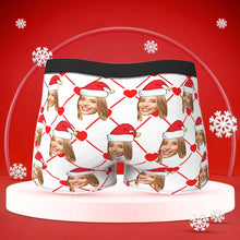 Custom Face Boxer Mit Girlfriend Picture Personalisierte Herrenshorts Mit Weihnachtsmützenmuster - MyFaceBoxerDE