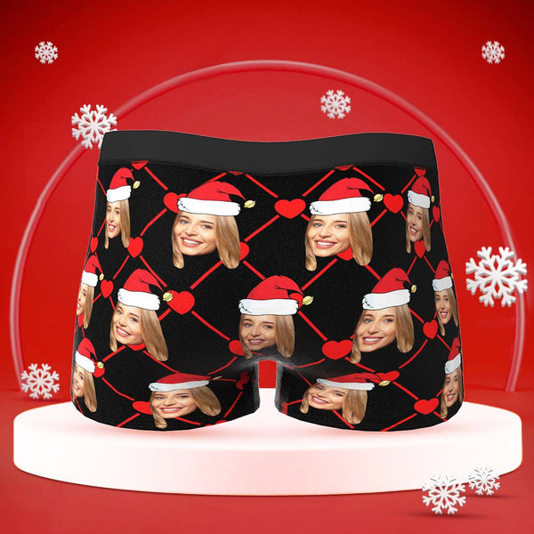 Custom Face Boxer Mit Girlfriend Picture Personalisierte Herrenshorts Mit Weihnachtsmützenmuster - MyFaceBoxerDE
