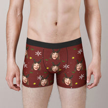 Kundenspezifische Gesichts-boxershorts Personalisierte Herrenshorts Mit Foto-schneeflocke Und Geweih-weihnachtsgeschenken - MyFaceBoxerDE