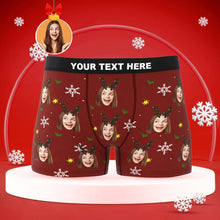 Kundenspezifische Gesichts-boxershorts Personalisierte Herrenshorts Mit Foto-schneeflocke Und Geweih-weihnachtsgeschenken - MyFaceBoxerDE