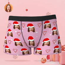 Kundenspezifisches Gesicht Rosa Weihnachtssüßigkeits-boxershorts Personalisiertes Rosa Weihnachtsgeschenk - MyFaceBoxerDE