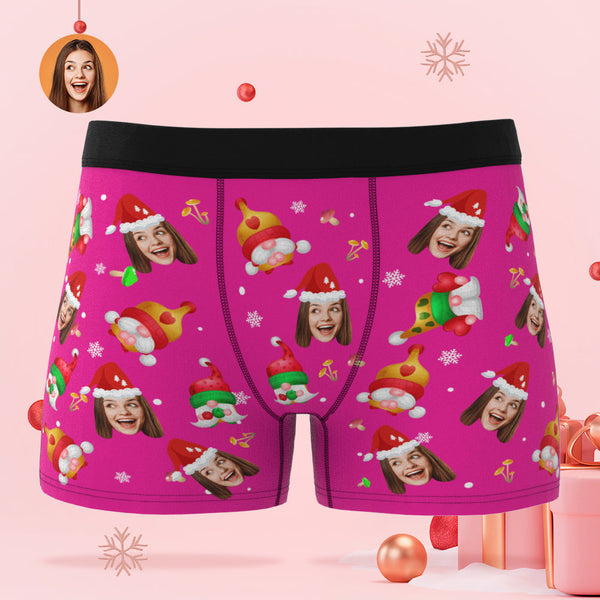 Kundenspezifisches Gesicht Happy Gnomes Pink Christmas Boxer Briefs Personalisiertes Weihnachtsgeschenk - MyFaceBoxerDE