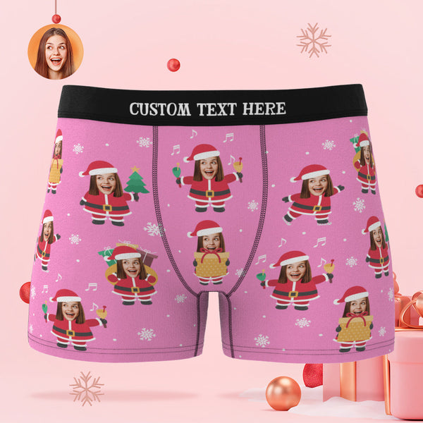 Kundenspezifisches Gesicht Weihnachten Santa Pink Boxer Briefs Personalisiertes Lustiges Weihnachtsgeschenk - MyFaceBoxerDE