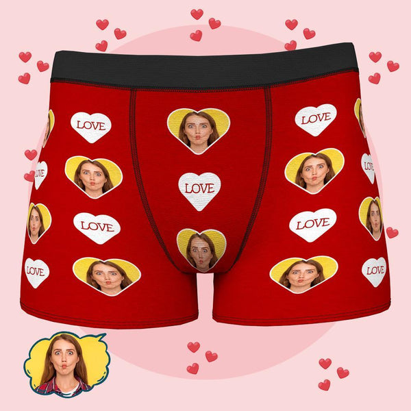 Benutzerdefinierte lustiges Gesicht Boxer personalisierte Foto Unterwäsche Geschenk für Männer - Love Heart