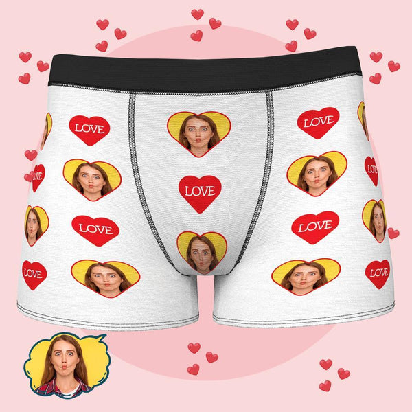 Benutzerdefinierte lustiges Gesicht Boxer personalisierte Foto Unterwäsche Geschenk für Männer - Love Heart