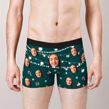 Benutzerdefinierte Gesicht Boxershorts Weihnachtsbeleuchtung Personalisierte Foto Unterwäsche Weihnachtsgeschenk für Männer