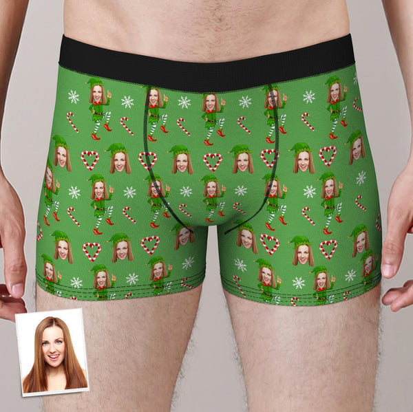Benutzerdefinierte Gesicht Boxershorts Weihnachtself personalisierte Foto Unterwäsche Weihnachtsgeschenk für Männer