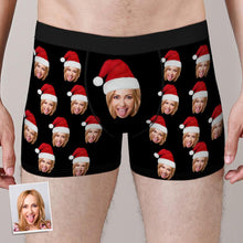Benutzerdefinierte Gesicht Boxershorts mit Weihnachtsmütze Personalisierte Foto Unterwäsche Weihnachtsgeschenk für Männer
