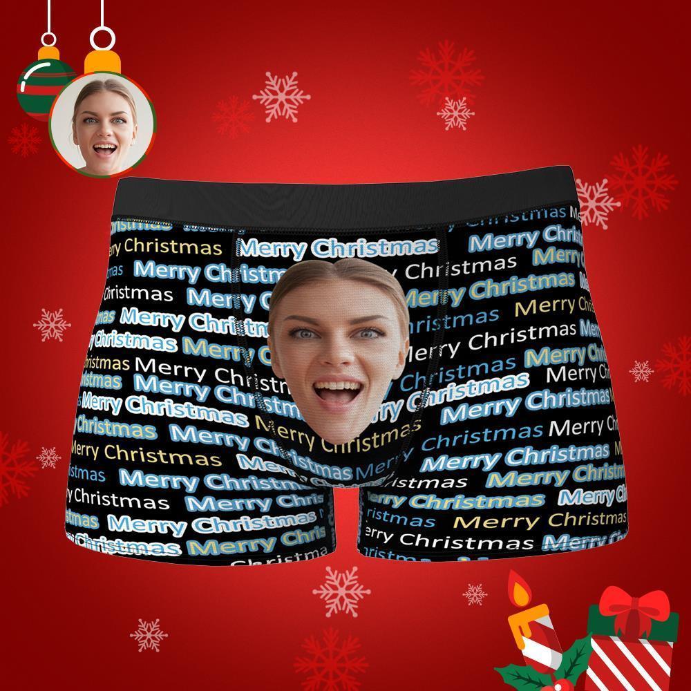 Benutzerdefinierte lustige Gesicht Boxershorts Frohe Weihnachten personalisierte Foto Unterwäsche Weihnachtsgeschenk für Männer