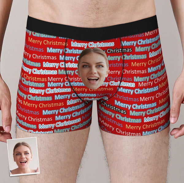 Benutzerdefinierte lustige Gesicht Boxershorts Frohe Weihnachten personalisierte Foto Unterwäsche Weihnachtsgeschenk für Männer