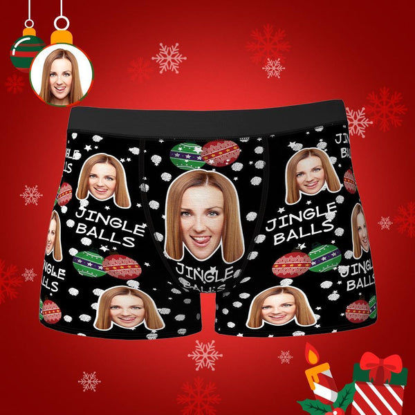 Custom Christmas Face Boxers Shorts Personalised Photo Underwear JINGLE BALLS Christmas Gift for Men