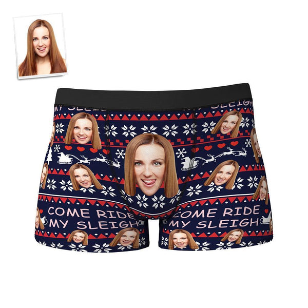 Custom Face Boxers Shorts Personalised Photo Christmas Underwear COME RIDE MY SLEIGH