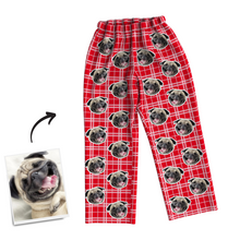 Red Plaid Custom Pet Photo Langarm-Pyjama, Nachtwäsche