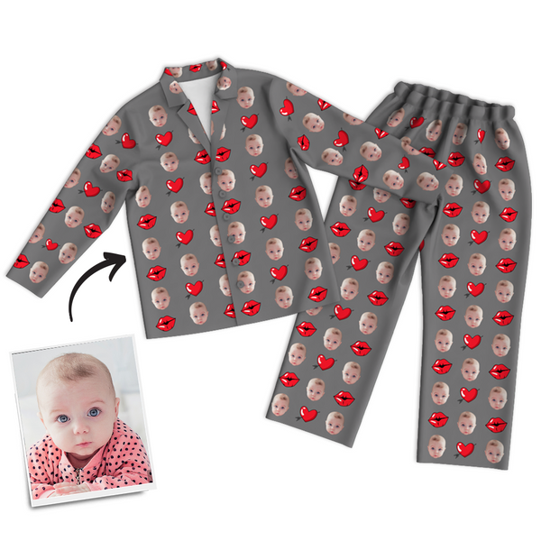 Mehrfarbige benutzerdefinierte Foto Langarm Pyjamas Nachtwäsche Nachtwäsche Liebe Baby