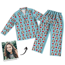 Mehrfarbige benutzerdefinierte Foto Langarm Pyjamas, Nachtwäsche, Nachtwäsche - Herz