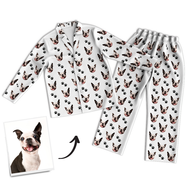 Mehrfarbige benutzerdefinierte Hund Foto Langarm Pyjamas, Nachtwäsche, Nachtwäsche